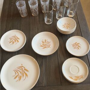 Homer Laughlin Cream and Gold Wheat Pattern Dinnerware